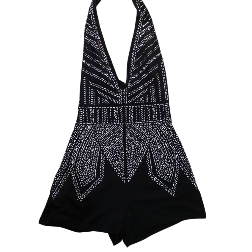 Rhimestone Black and White Halter Romper